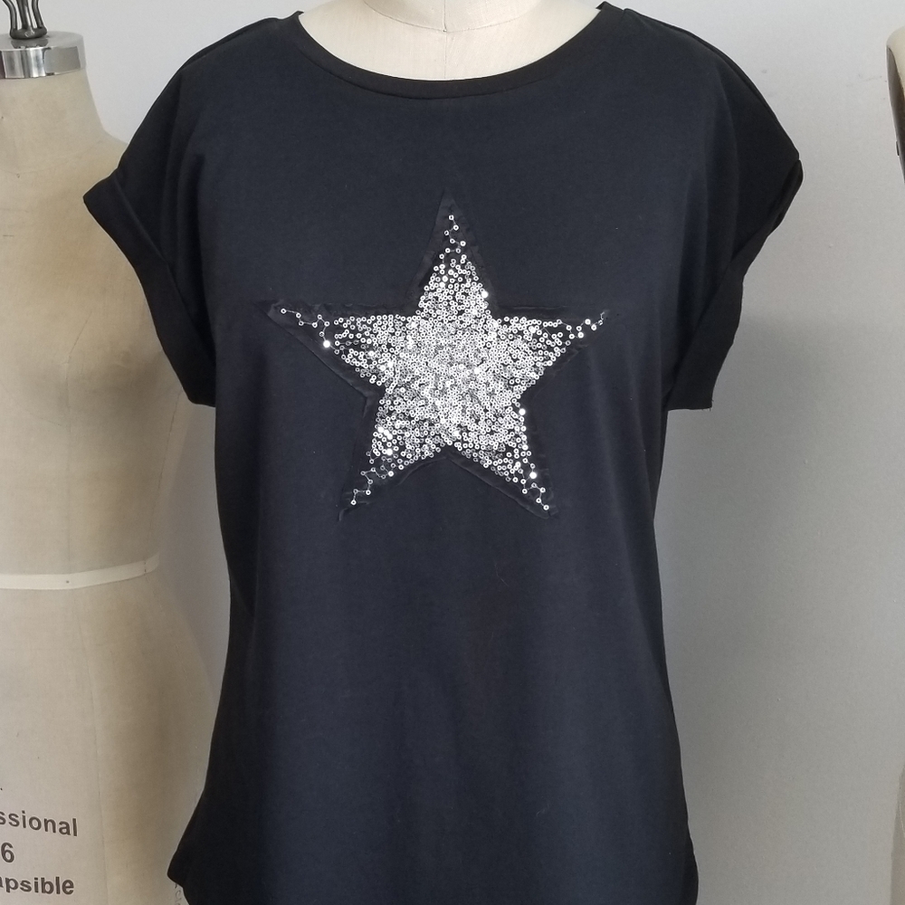 Sequin Star Cap sleeve Tee